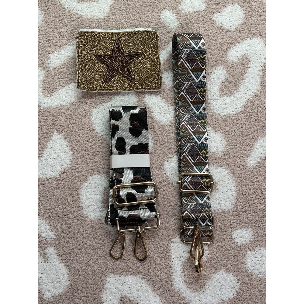 Adjustable Purse Guitar Strap (2) Crossbody Shoulder & Beaded Star Change Purse